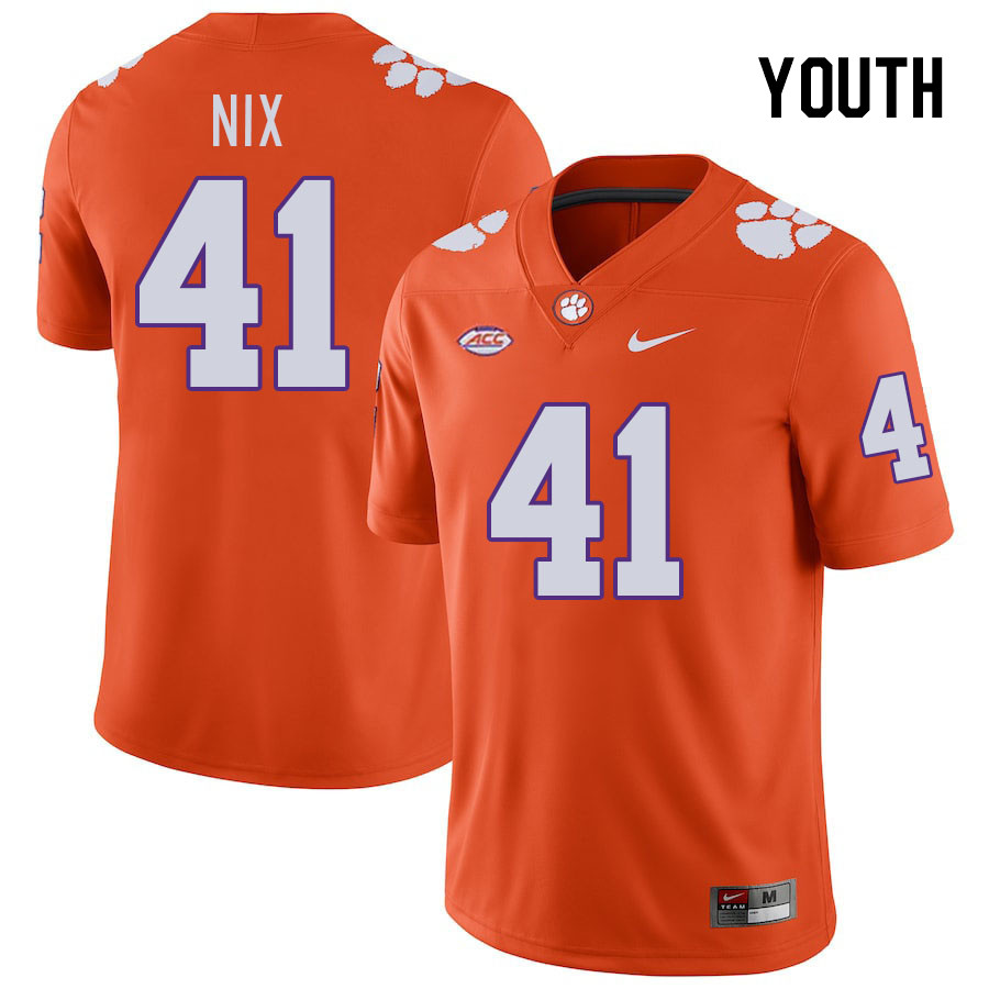 Youth Clemson Tigers Caleb Nix #41 College Orange NCAA Authentic Football Stitched Jersey 23XH30KG